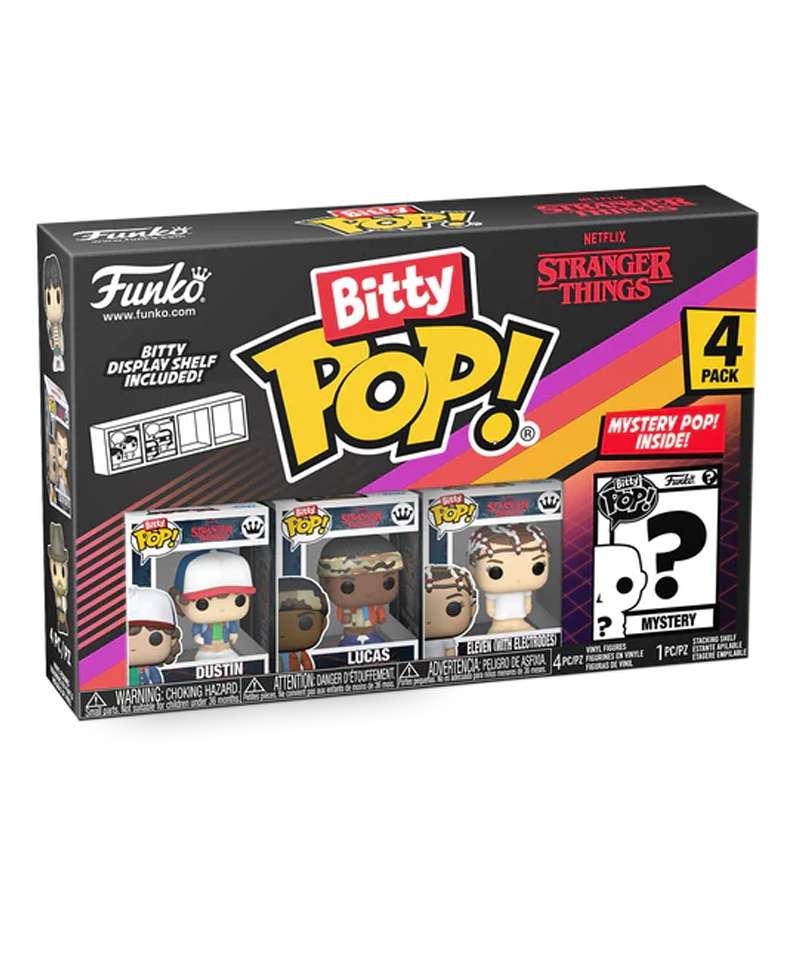 Funko Bitty Pop - Stranger Things " Dustin / Lucas / Eleven with Electrodes / Mystery Bitty (4-Pack) "