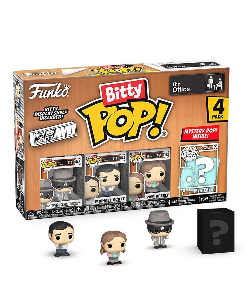 Funko Bitty Pop - The Office" Dwight Schrute as Scranton Strangler / Michael Scott (Straight Jacket) / Pam Beesly with Teapot / Mystery Bitty (4-Pack) "