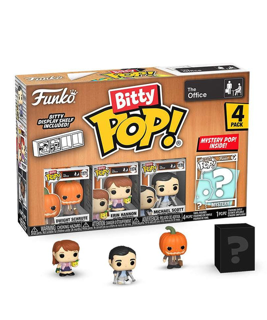 Funko Bitty Pop - The Office" Dwight Schrute with Pumpkinhead / Erin Hannon with Happy Box and Champagn / Michael Scott (Crutches) / Mystery Bitty (4-Pack) "