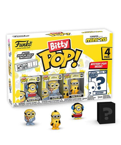 Funko Bitty Pop - Minions " Roller Skating Stuart / Pajama Bob / Kung Fu Kevin / Mystery Bitty (4-Pack) "