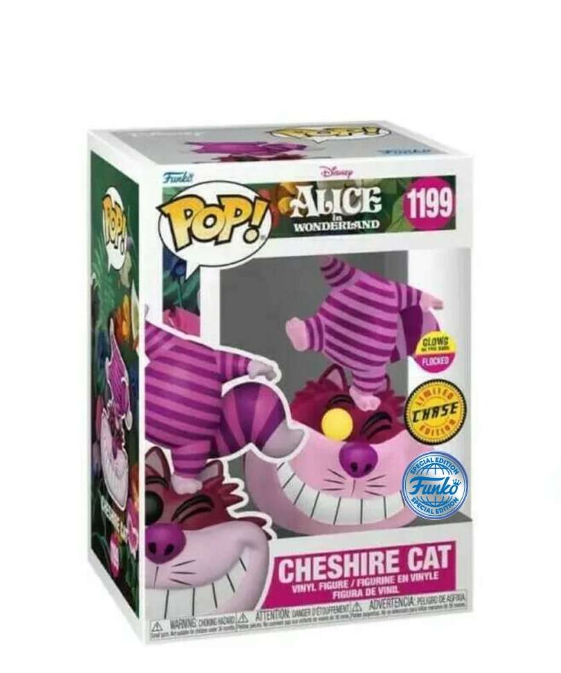 Funko Pop Disney " Cheshire Cat (Standing on Head) (Flocked) (Chase) Glow In The Dark "